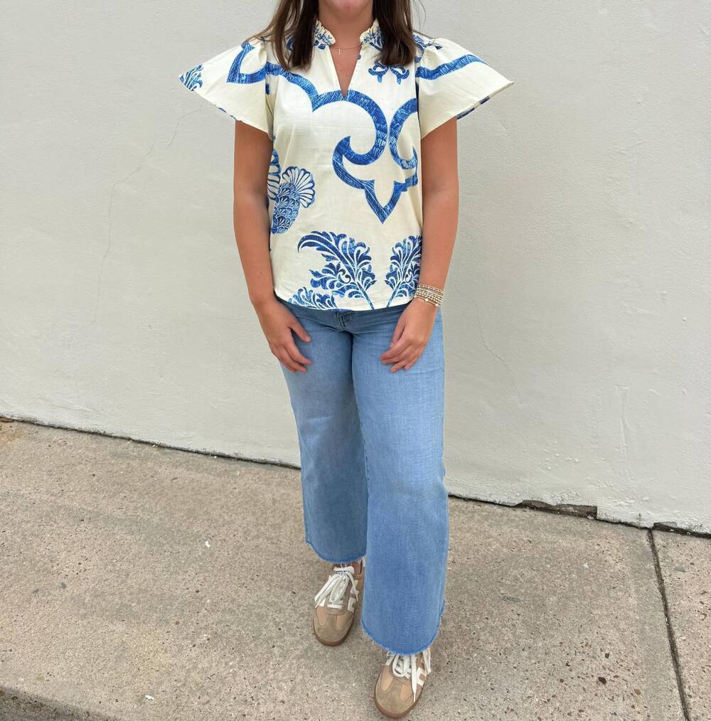 NEW MAUDE VIVANTE iris top in blue fresco